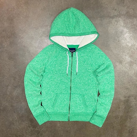 American Eagle Full Zip Logo Sherpa Hoodie Sweatshirt Y2K - Picture 1 of 10